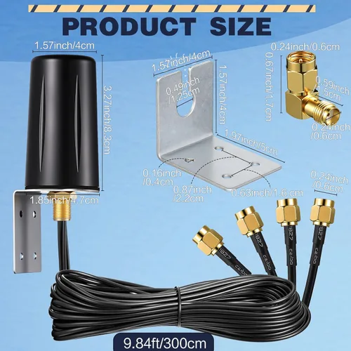 Vista 2 de FairySandy 5 unids 5G antena móvil 4x4 MIMO omnidireccional LTE Antena externa con SMA macho a hembra adaptador de ángulo recto para aumentar