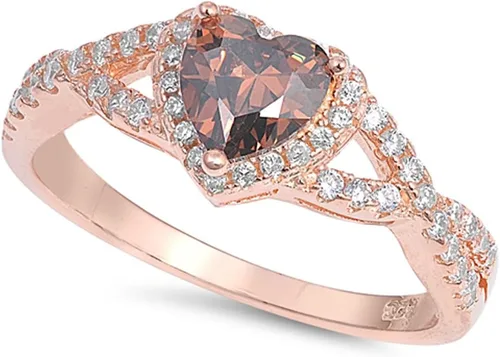 Vista 2 de Anillo de compromiso de plata esterlina con diseño de corazón y halo