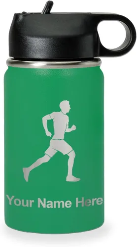 Vista 64 de LaserGram Botella de agua personalizada, Running Man, acero inoxidable de doble pared aislada al vacío con popote superior, regalo grabado
