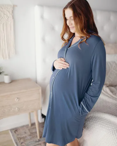Vista 5 de Kindred Bravely Camisón de lactancia con botones Clea Camisón de maternidad de manga larga