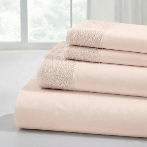 Vista 10 de Modern Threads - Sábanas de encaje de crochet de microfibra suave, sábanas de microfibra de lujo, incluye sábana encimera, sábana bajera con Beige