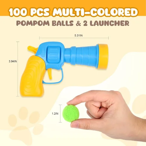 Vista 2 de TEAWOO 50 piezas de juguetes para gatos, bolas de pompones con 1 juego de lanzador, juguete interactivo para gatos para interiores, tanto