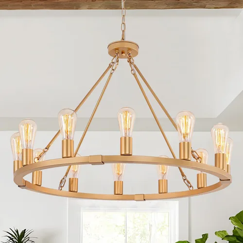 Vista 27 de Lámpara de araña de madera de granja de 19.49 pulgadas, lámpara rústica de comedor de 4 luces, lámpara de araña de altura ajustable, iluminación