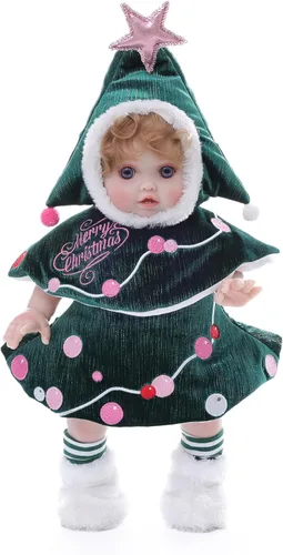 Vista 7 de Muñecas de bebé, 18 pulgadas realista Reborn Full Vinyl Baby Doll con pelo rizado, detalles realistas pintados a mano y atuendo acogedor para niñas