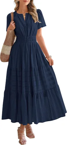 Vista 19 de BTFBM - Vestido largo casual de verano 2026 para mujer, vestido ligero de Gris azulado