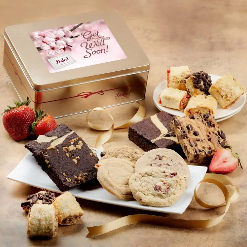 Vista 17 de Dulcet - Cesta de regalo gourmet con variedad de pasteles en una elegante caja de lata ensamblada, lata única de regalo para el padre para papá
