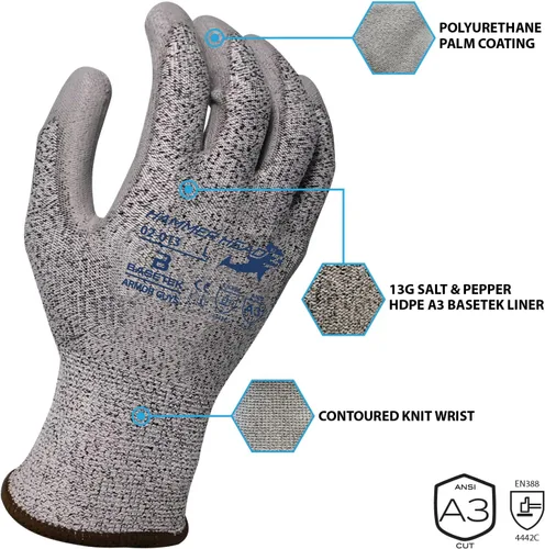 Vista 3 de Armor Guys 02-013 Hammer Head 3 Guantes de trabajo, ANSI A3, grandes, 3 3 pares (Large)