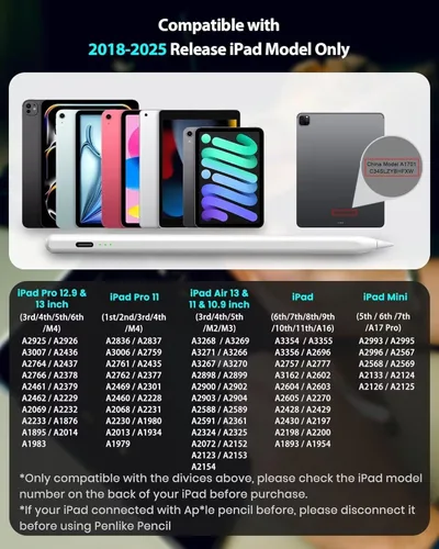 Vista 2 de Lápiz para Apple iPad A16 10ª Generación, Lápiz capacitivo de carga rápida para iPad A16/11-6ª gen 2025-2018, Air 11"/13" M3/M2/5ª-3ª, Pro