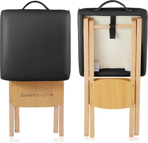 Vista 5 de Saloniture Taburete de masaje plegable de madera con estuche de transporte, negro