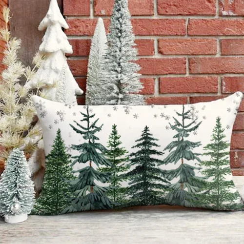 Vista 7 de PANDICORN Fundas de almohada de árbol de Navidad de granja de 12 x 20 pulgadas, decoración de Navidad rústica verde bosque, funda de cojín