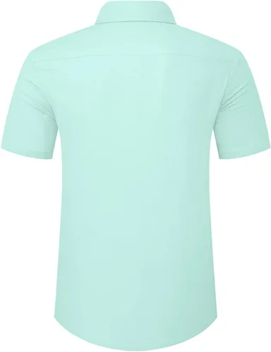 Vista 3 de JMIERR - Camisa de vestir informal de manga corta con botones y rayas para hombre, camisa de algodón