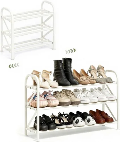 Vista 9 de Zapatero de 2 niveles para armario, zapatero expandible de 16 a 33 pulgadas, ajustable para entrada, armario, puerta, metal resistente, color negro
