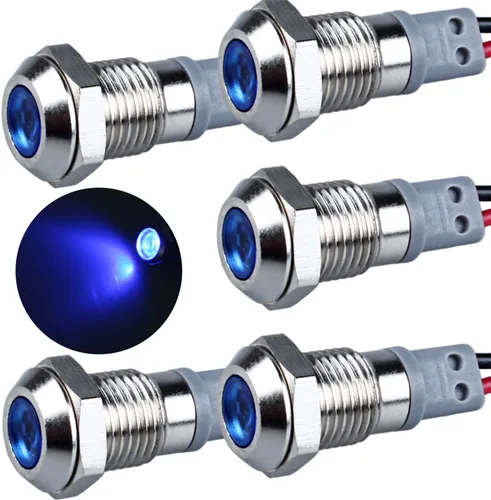 Vista 9 de 5 piezas de luz indicadora LED de 12V-24V de 6mm con orificio de montaje de 1/4" de 20mA, lámpara de señal de metal impermeable IP67 con ahorro
