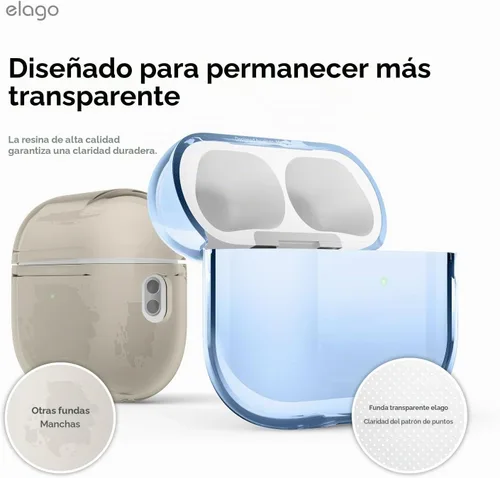 Vista 6 de elago - Funda transparente para AirPods Pro 3 Cordón incluido, correa incluida, reducción del amarilleo, a prueba de golpes, protección completa