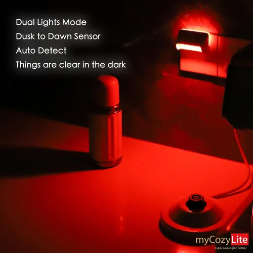 Vista 7 de Luz nocturna LED roja, sensor de atardecer a amanecer, modo de iluminación doble, luz guía y luz de sueño, interruptor de encendido y apagado, luz