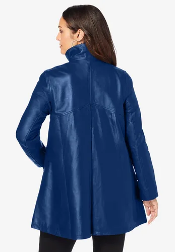 Vista 3 de Jessica London Chaqueta de cuero con cremallera frontal acampanada en talla grande para mujer