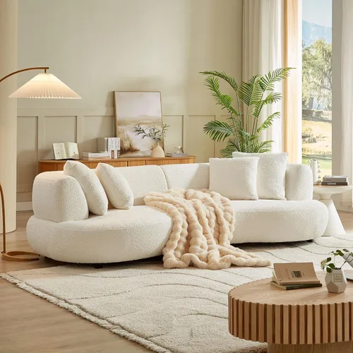Vista 3 de SSC SATITUNCASA - Sofá modular curvo de 102.36 pulgadas, acogedor sofá Boucle para sala de estar, sofá de 4 plazas color crema con almohadas, sofá