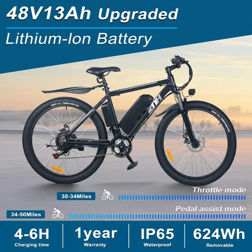 Vista 8 de ZNH Bicicleta eléctrica de 750 W 1000 W para adultos, batería extraíble de 48 V 13 Ah, bicicleta eléctrica de neumático de 26 pulgadas, hasta 60