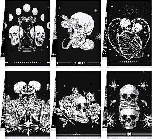 Vista 17 de Bencailor - 6 toallas de cocina góticas espeluznantes con tarot, toallas de mano, luna, sol, bruja, té, para fiestas de terror, regalos de baño