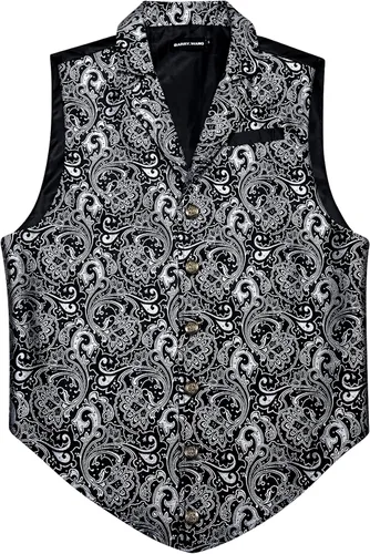 Vista 4 de Barry.Wang Chaleco victoriano de seda para hombre, conjunto de corbata con cuello a medida, chaleco gótico steampunk de cachemira, formal, fiesta