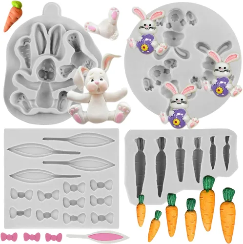 Vista 10 de Molde de silicona de conejo de Pascua, orejas de conejo, moldes de fondant de chocolate para decoración de pasteles, decoración de cupcakes, pasta