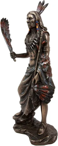 Vista 5 de Ebros - Figura decorativa de guerrero de águila india nativa americana con plumas y tubo ceremonial de la paz de 8.75 pulgadas de alto, estatua