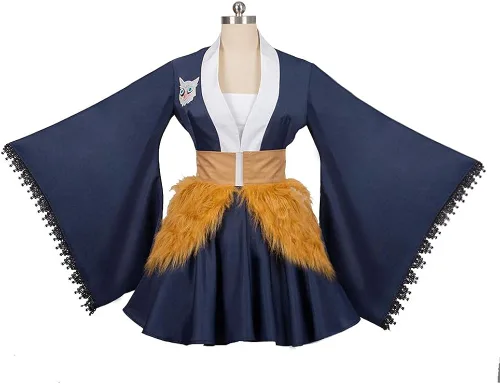 Vista 2 de BYHai Hashibira Inosuke - Disfraz de cosplay de anime japonés Lolita kimono sirvienta vestido de uniforme para adultos