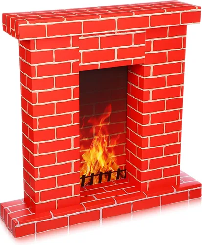 Vista 8 de AmazingSpark Chimenea de cartón navideño 3D falso 35.5 x 31.5 x 8 pulgadas, chimenea corrugada con accesorios de fotos de fuego, soporte de cartón