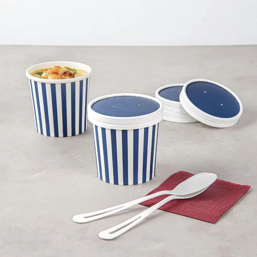Vista 4 de Restaurantware Bio Tek - Tapas para sopa de papel azul, 200 desechables, 12 onzas, redondas, estilo moderno, herméticas, se venden por separado