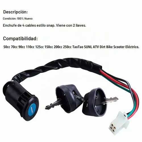 Vista 6 de Interruptor de Arranque Izquierdo de 3 Funciones + Interruptor de Encendido de 4 Cables con Llave y Tapa para ATV Chino Quad 4 Wheeler TaoTao SUNL