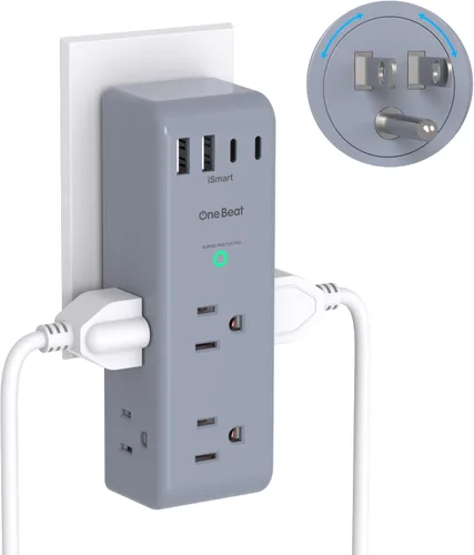 Vista 12 de Extensor de salida con protector de sobretensiones con enchufe giratorio, 6 tomas de corriente alterna con 3 puertos USB (2 USB C), cargador