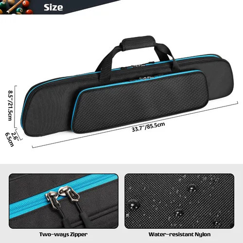 Vista 6 de GOBUROS Estuche para tacos de billar 2x2 con capacidad para 2 topes y 2 ejes, estuche suave para palos de billar con bolsillo frontal
