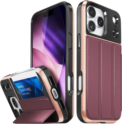 Vista 100 de VENA vCommute - Funda tipo cartera para iPhone 15, [protección contra caídas de grado militar] Funda de cuero con ranura para tarjetas con soporte