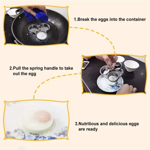 Vista 3 de Zerodis Huevo, acero inoxidable antiadherente para hacer huevos escalfados, vaso de caldera de huevos, regalo para padres, madres y amigos (plateado)