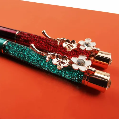 Vista 5 de Oddmoal Paquete de 12 bolígrafos flotantes coloridos de tubo vacío con flor líquida llena de arena, bolígrafos creativos de metal con giro vacío