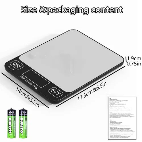 Vista 2 de Balanza digital de alimentos, 22.0 lbs/22 libras, peso para hornear, cocinar, Keto y preparación de comidas con 7 unidades, pantalla LCD de Negro