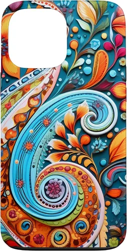 Vista 24 de Vivid Blue and Orange Paisley Floral Art Case for iPhone 17