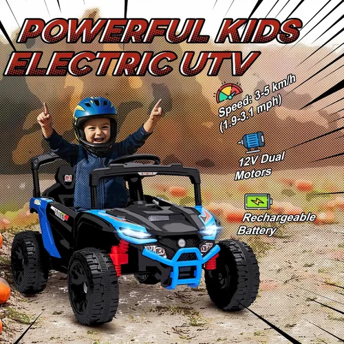 Vista 3 de Qaba 12V Kids Ride On UTV Truck con suspensión trasera para 3-5 años, color Azul
