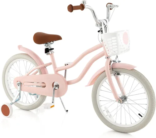 Vista 29 de COSTWAY Bicicleta para niños de 12, 14, 16, 18 pulgadas, bicicleta para niños con ruedas de entrenamiento, frenos de mano y posavasos, sillín