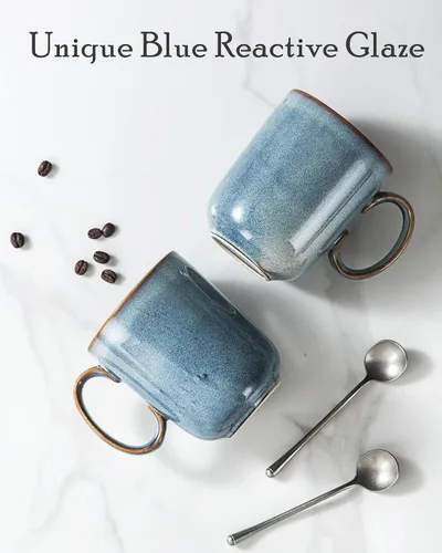 Vista 6 de UNICASA Taza de café – Juego de 4 tazas de té de cerámica de 14 onzas, cereales de porcelana, tazas con asa grande para café, té, leche, café