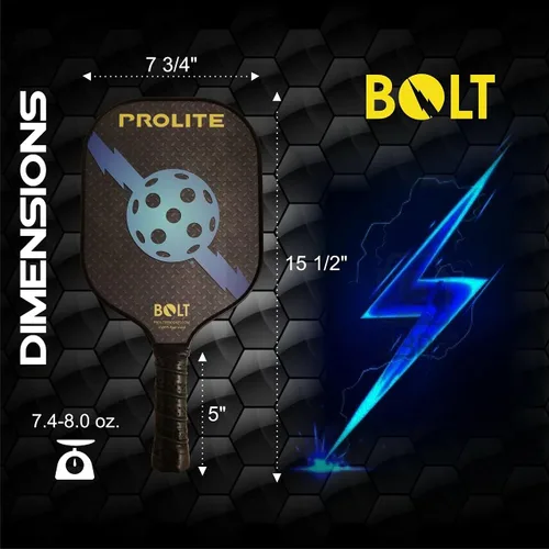 Vista 6 de Prolite Pala de pickleball Bolt - Peso ligero - Potente - Revestimiento de fibra de carbono para una colocación superior de la pelota - Núcleo
