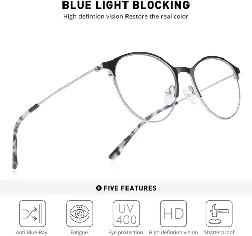 Vista 5 de MERRY'S Retro Redondo Azul Luz Bloqueando Gafas Hipster Metal Marco Mujeres Gafas