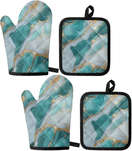 Vista 23 de UNICEU Juego de 4 manoplas de horno personalizadas y soportes para ollas, decoración de cocina, guantes protectores personalizados para hornear
