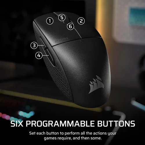 Vista 8 de Corsair M55 Mouse inalámbrico ligero para juegos FPS - 2.4 GHz y Bluetooth - 24,000 DPI - Batería de larga duración - Seis botones programables