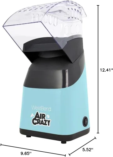 Vista 13 de West Bend Máquina de palomitas de maíz Air Crazy para aperitivos saludables sin aceite, 4 cuartos de galón, color azul