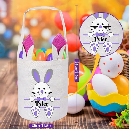 Vista 3 de Paquete de 2 cestas de Pascua personalizadas para niños y niñas, regalos de Pascua personalizados de Touber, cesta de Pascua para conejito