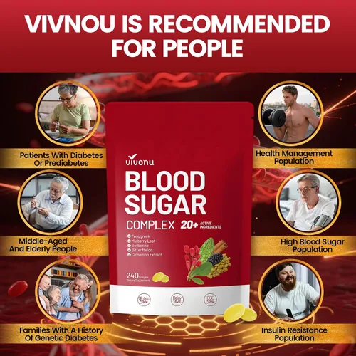 Vista 4 de VivoNu Complejo de azúcar en sangre 20+ ingredientes activos (480 cápsulas blandas/2 bolsas)