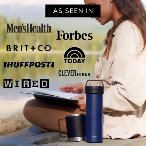 Vista 9 de ESPRO P0 Cafetera de prensa francesa ultraligera para viajes, acero inoxidable aislado al vacío, 16 onzas, azul Egeo