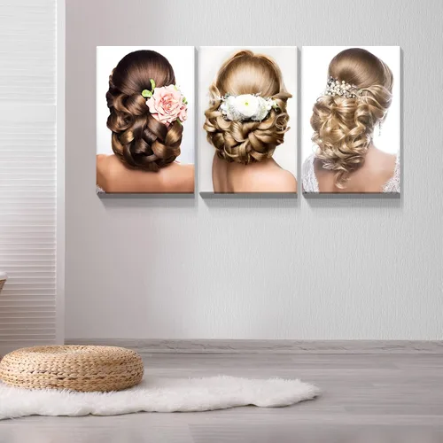 Vista 3 de Denozer - Póster de 3 paneles para decoración de pared de peluquería y peluquería, impresiones artísticas enmarcadas, pinturas de peluquería