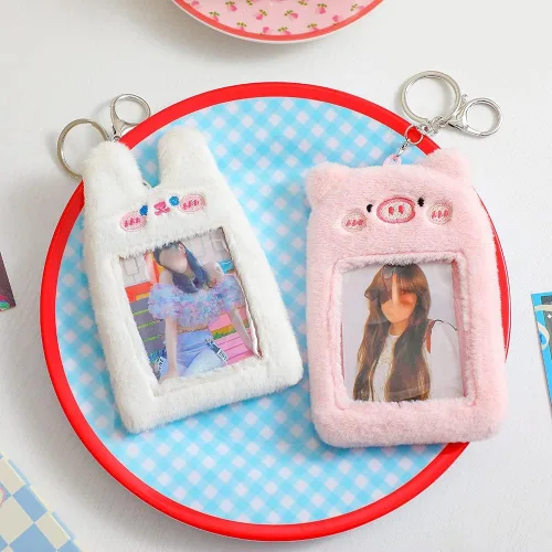 Vista 3 de Kpop - Soporte para tarjeta fotográfica con llavero Y2K Kawaii de peluche de animales de dibujos animados, funda para fotos de ídolo coreano, funda